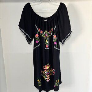 Back from Bali 3xl Navy Floral Embroidered Dress Artsy Flair Resortwear Feminine